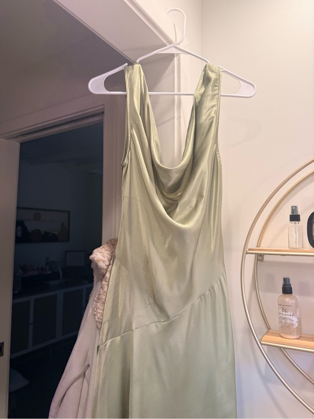 BHLDN Olive Green Satin Cowl Neck Maxi Dress - Picture 4 of 13